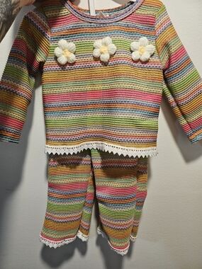 SHEIN Multicolor Striped Floral Appliqué Pajama Set